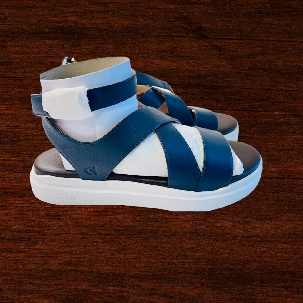 Cole Haan womens Grandpro Rally Castine Sandle Size 6 Blue With White Sole - Picture 4 of 10